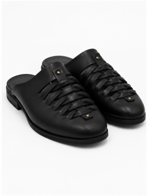 Premium Black woven leather mules