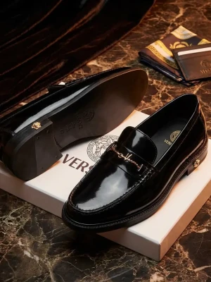Versace Black Patent Leather Signature Chain Loafer