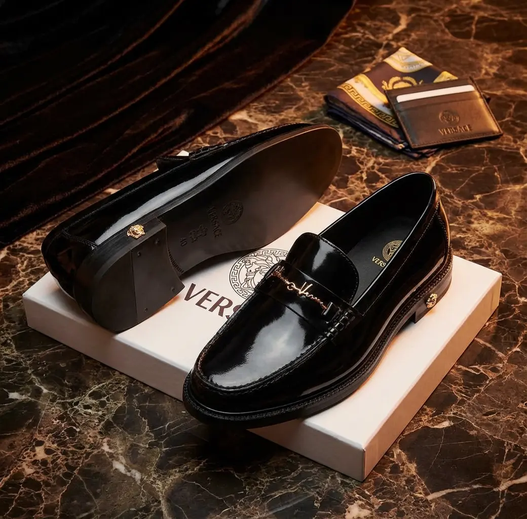 Versace Black Patent Leather Signature Chain Loafer Versace Black Patent Leather Signature Chain Loafer