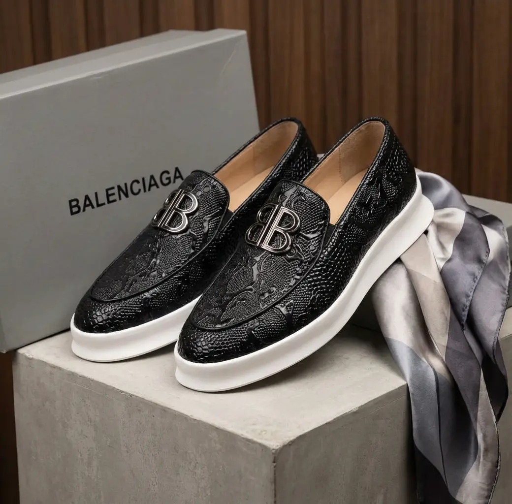 Balenciaga™ Triple S Logo Loafer Luxury black textured Balenciaga loafers