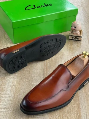 Brown Clarks Tan Leather Slip-On Loafer