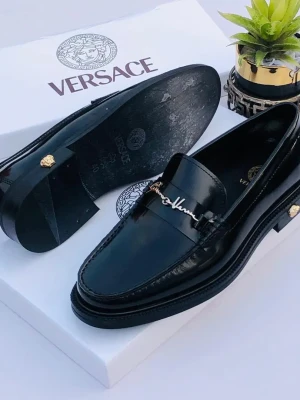 Versace Black Patent Leather Signature Chain Loafer