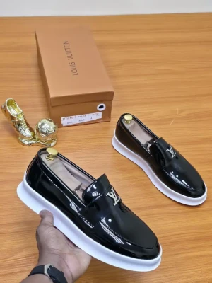Luxury black patent leather Louis Vuitton loafers