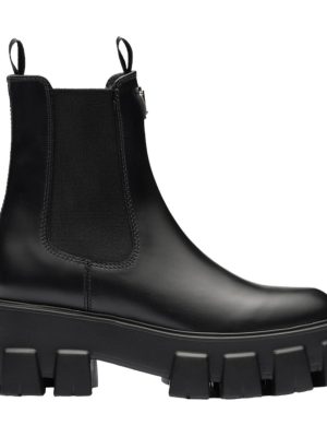 Prada black leather chunky Chelsea boots with treaded platform sole