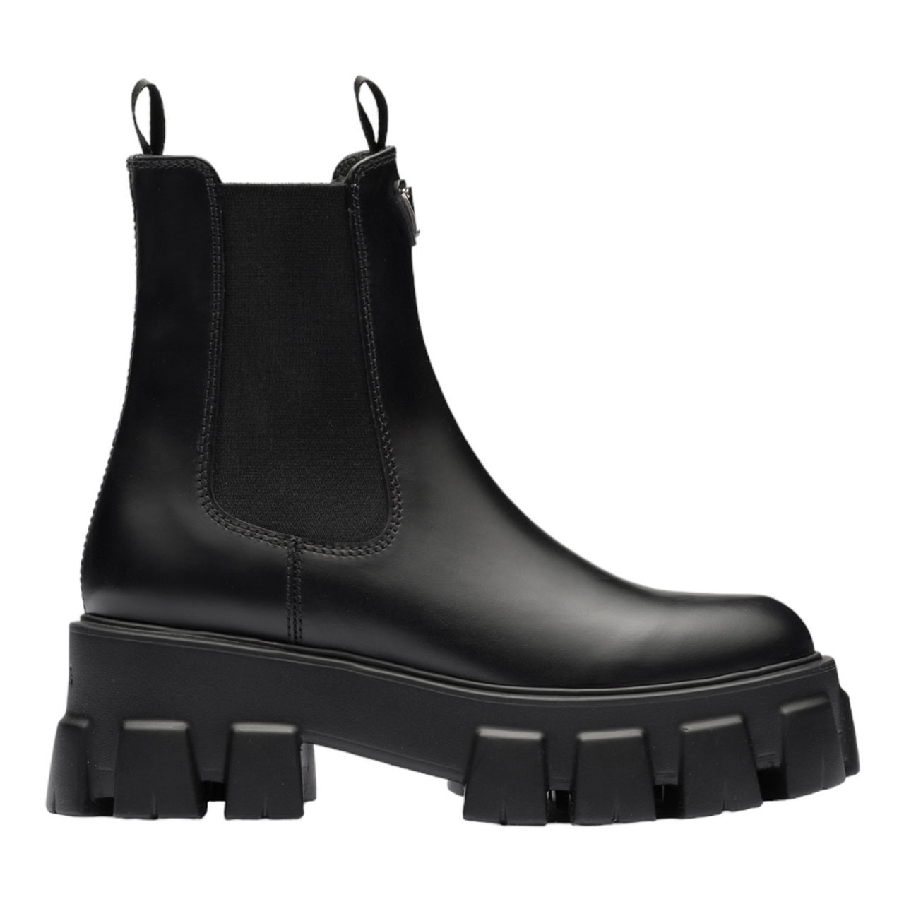 Prada Men’s Chunky Chelsea Boot Prada black leather chunky Chelsea boots with treaded platform sole