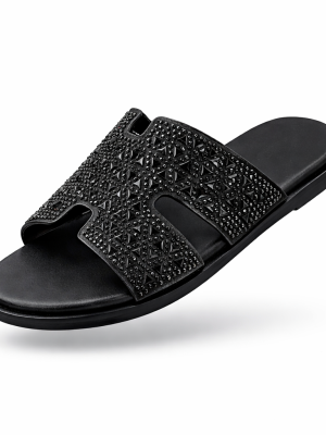 Hermès Oran Crystal Slide Sandal – White Leather with Sparkling ‘H’ Strap | Luxury Designer Slides for Nigerian Men | Authentic Hermès Paris Footwear