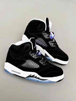 Nike Air Jordan 5 “Black Grape” high-top sneaker in black suede and leather with translucent blue outsole and purple lace lock