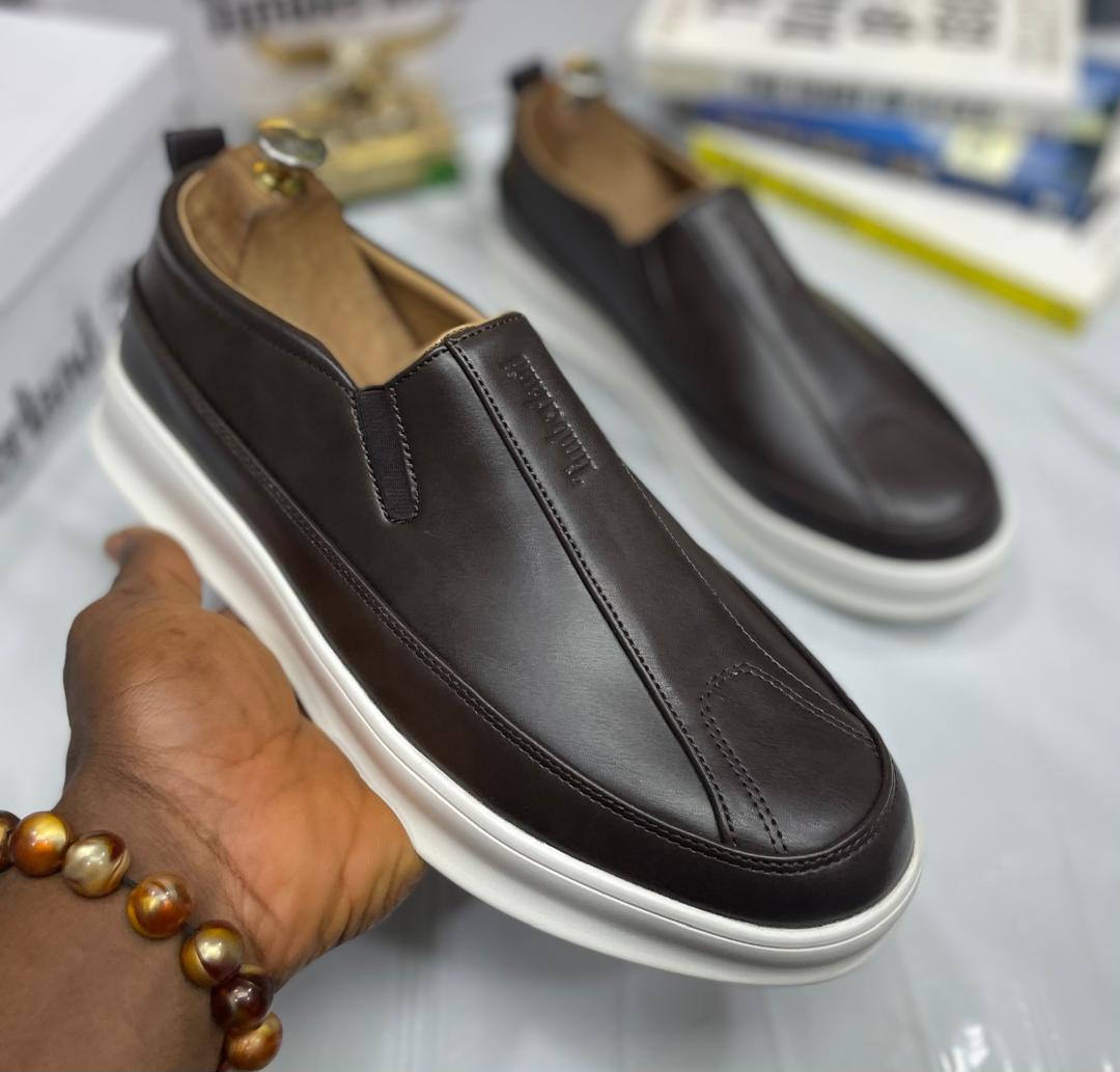 Maverick Premium Leather Slip-On Loafer Dark brown premium leather slip-on loafer with white platform sole