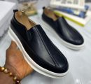 Dark brown premium leather slip-on loafer with white platform sole