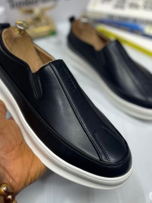 Dark brown premium leather slip-on loafer with white platform sole