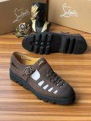 Original Louboutin luxury sandal showcasing precise stitching, metal buckle, and visible SKU on insole - 100% genuine Nigeria