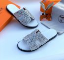 Hermès Oran Crystal Slide Sandal – White Leather with Sparkling ‘H’ Strap | Luxury Designer Slides for Nigerian Men | Authentic Hermès Paris Footwear