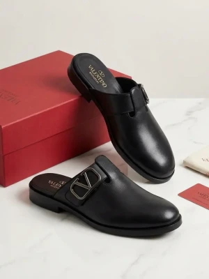 Valentino Garavani black leather VLogo slide mules for men