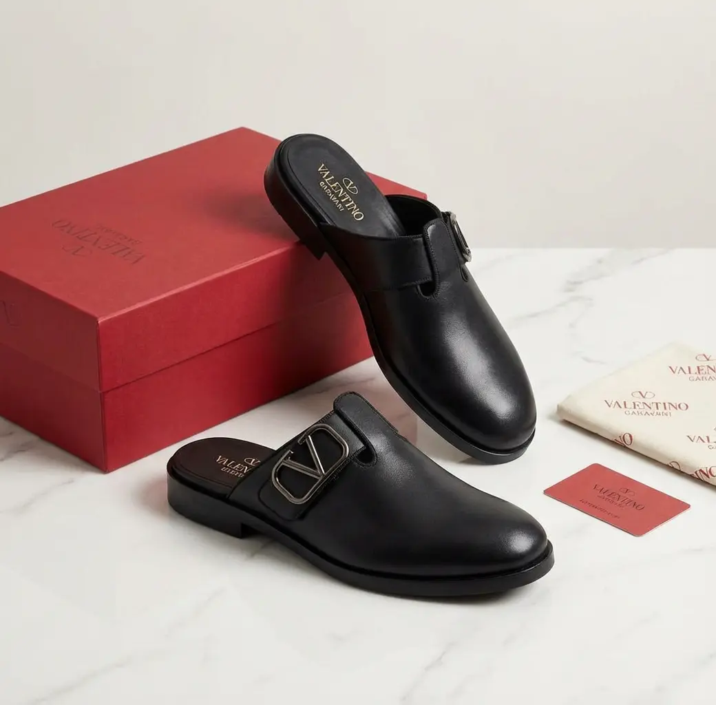 Valentino Garavani VLogo Slide Mule Valentino Garavani black leather VLogo slide mules for men