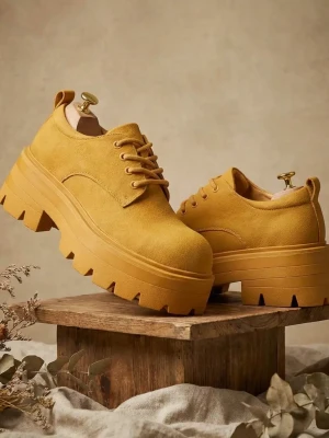 Bold mustard yellow Balenciaga Triple S platform oxfords