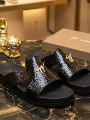 black Giuseppe Zanotti croc-embossed slide sandals