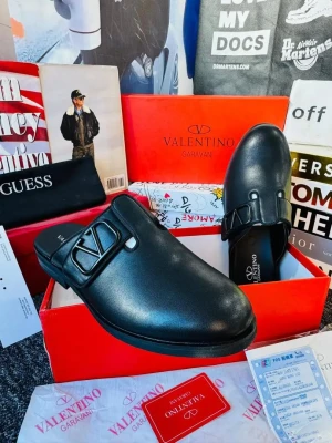 Valentino Garavani black leather VLogo slide mules for men