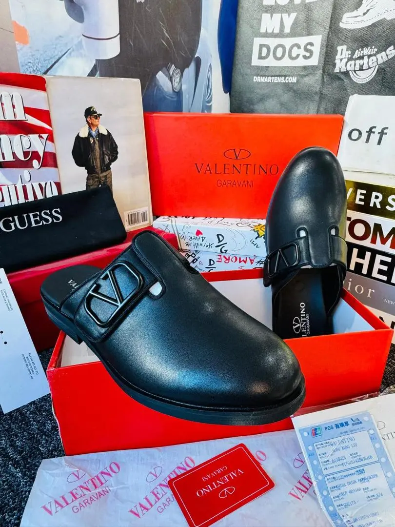 Valentino Garavani VLogo Slide Mule Valentino Garavani black leather VLogo slide mules for men