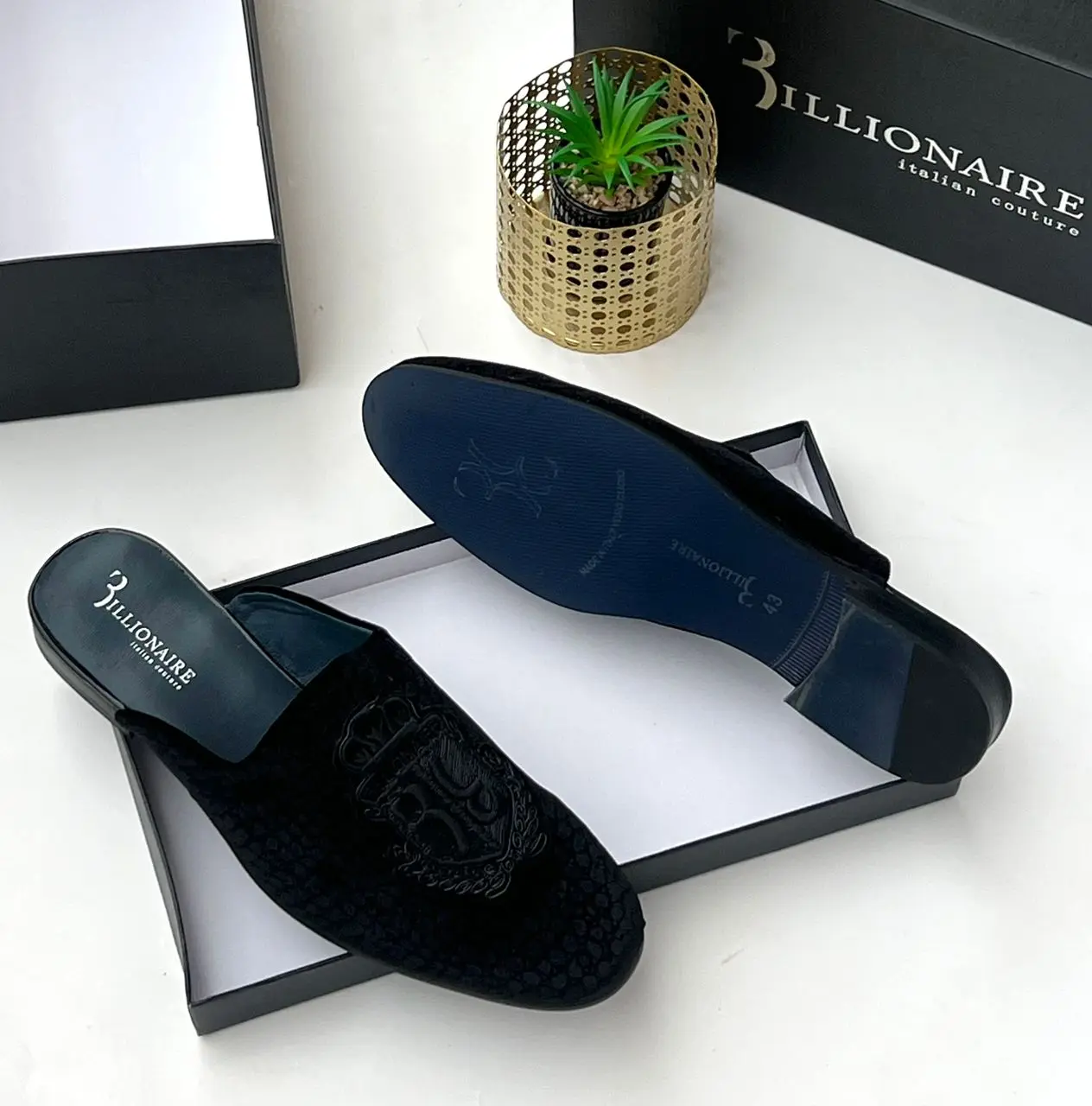 Billionaire™ Embossed Velvet Slide Sandal Billionaire embossed velvet slide sandals