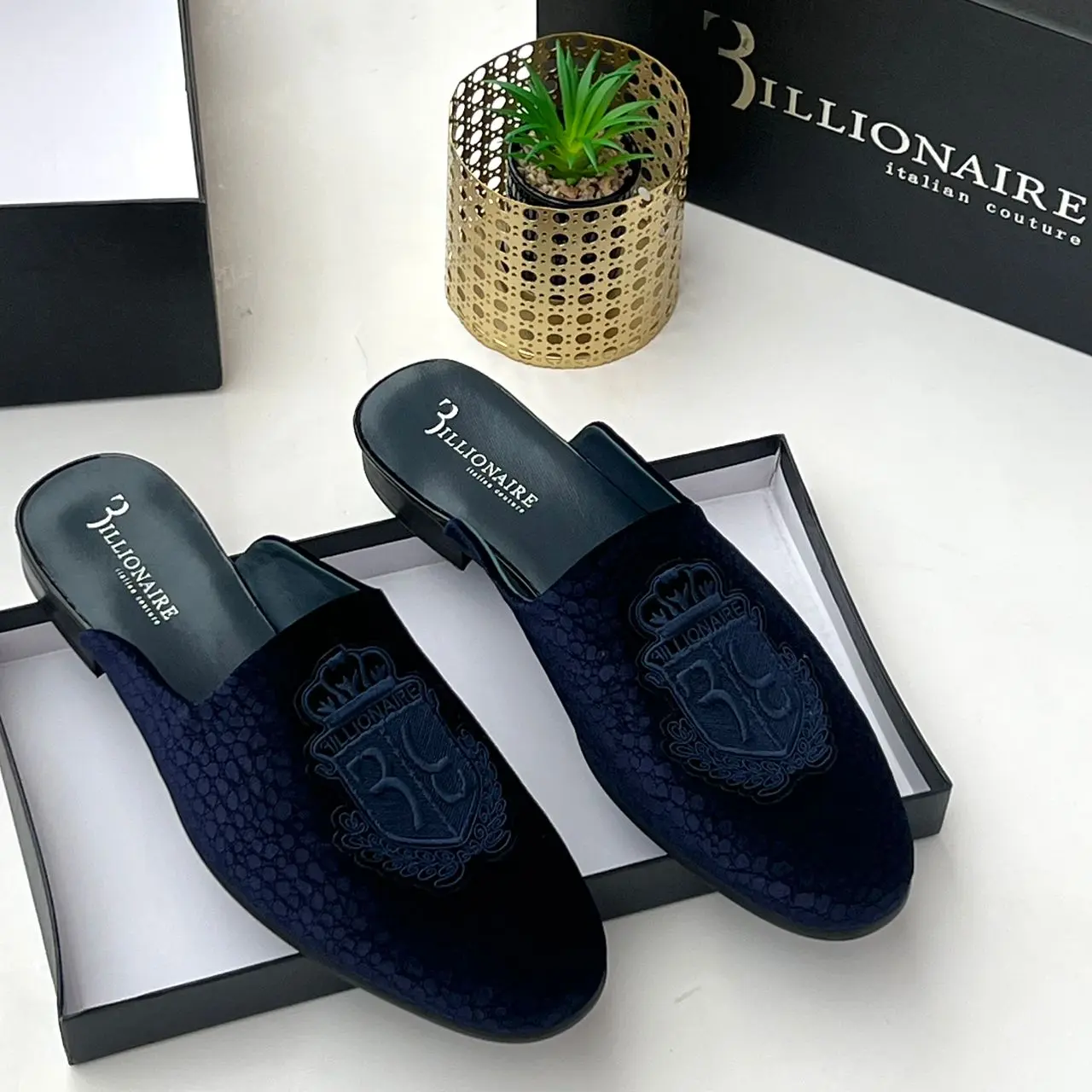 Billionaire™ Embossed Velvet Slide Sandal Billionaire embossed velvet slide sandals