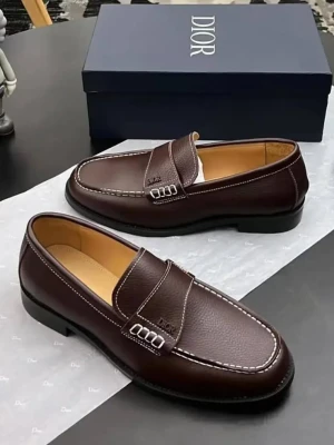uxury dark brown grained leather Dior B23 loafer with a sleek upper