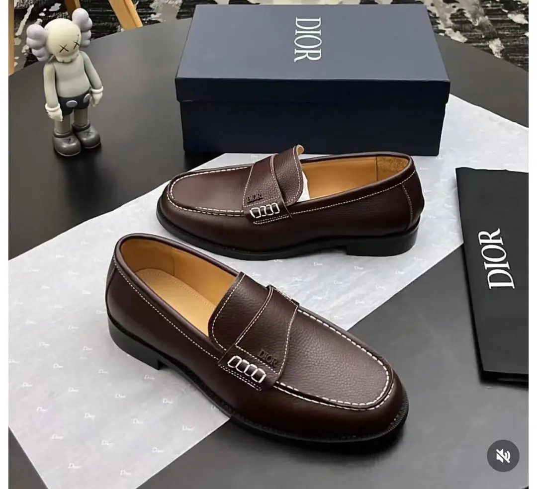 Dior™ B23 Loafer Grain Leather uxury dark brown grained leather Dior B23 loafer with a sleek upper