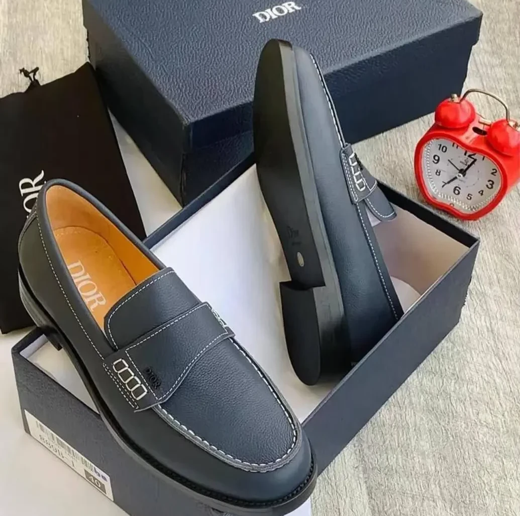 Dior™ B23 Loafer Grain Leather uxury dark brown grained leather Dior B23 loafer with a sleek upper