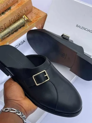 Luxury black Balenciaga horsebit slide sandals
