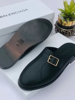 Luxury black Balenciaga horsebit slide sandals