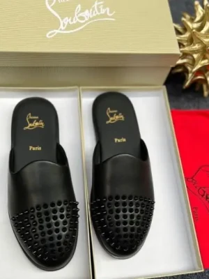 Luxury black Christian Louboutin spikes slide sandals