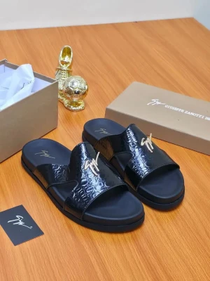 black Giuseppe Zanotti croc-embossed slide sandals