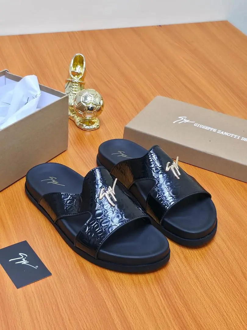 Giuseppe Zanotti™ Croc-Embossed Slide Sandal black Giuseppe Zanotti croc-embossed slide sandals