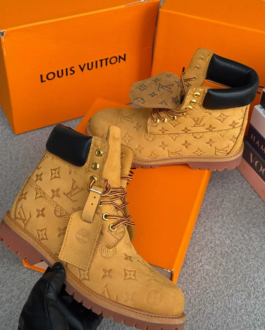 Men’s Luxury Designer Boots - Tan Monogram Style Men’s Luxury Designer Boots - Tan Monogram Style - Image 3