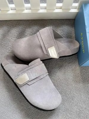 Premium grey suede slip-on mules