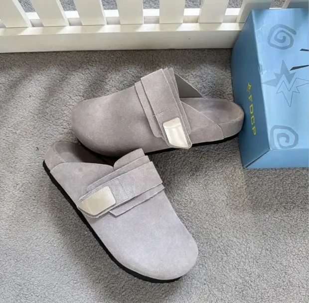 Premium grey suede slip-on mules Premium grey suede slip-on mules