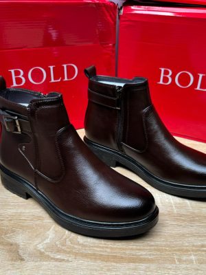 Dark brown leather men's Chelsea boots with side buckle strap and zipper - luxury ankle boots with durable rubber sole