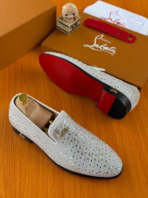 Silver crystal-embellished Christian Louboutin loafers