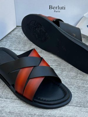 Authentic Berluti black leather slides