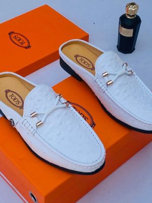 Tod’s men’s white ostrich-embossed half shoe