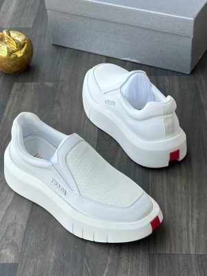 Prada men's white leather and mesh