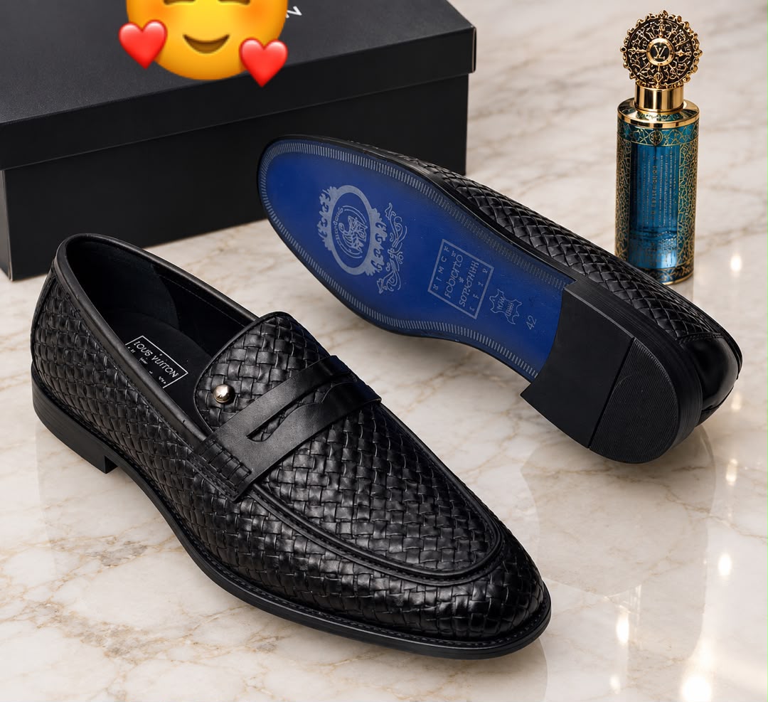 Roberto Serpentini woven leather penny loafers Navy blue men's woven leather penny loafers