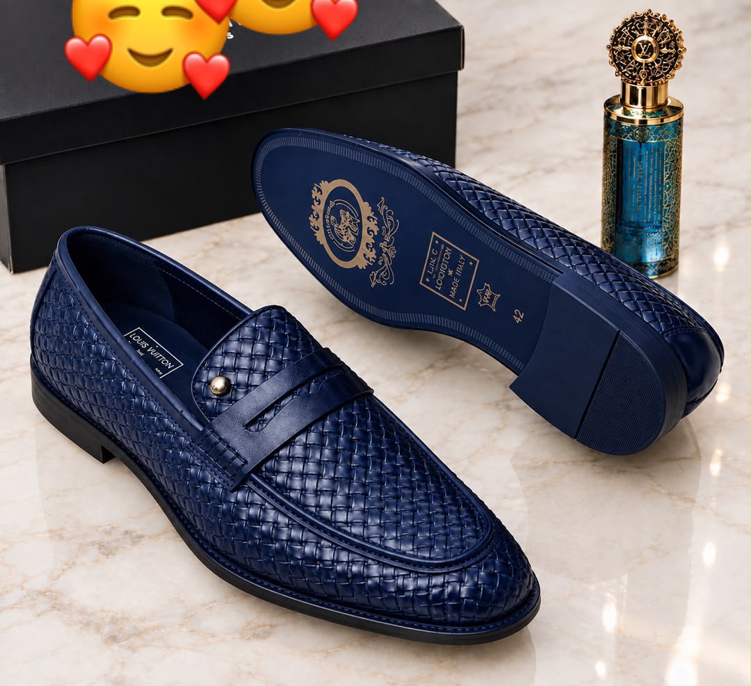 Roberto Serpentini woven leather penny loafers Navy blue men's woven leather penny loafers