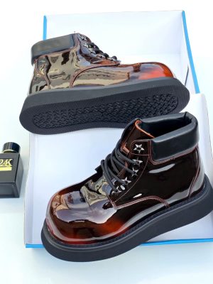 FDCP men’s glossy tortoiseshell combat boots
