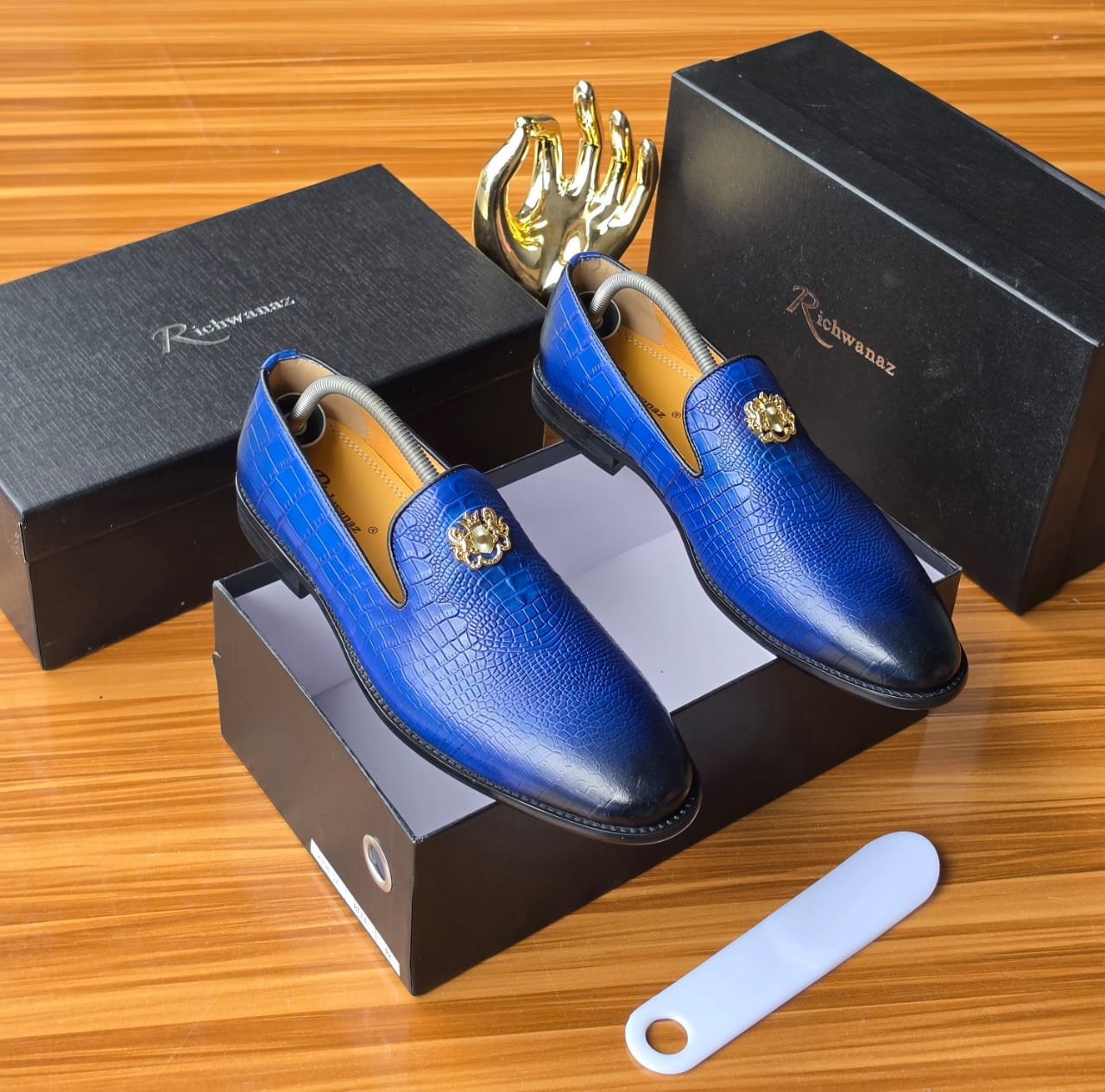 Bold royal blue Richwanaz crocodile-embossed loafers Don’t wait for the perfect occasion. This is your everyday power move. Your non-negotiable standard. Your statement of arrival.