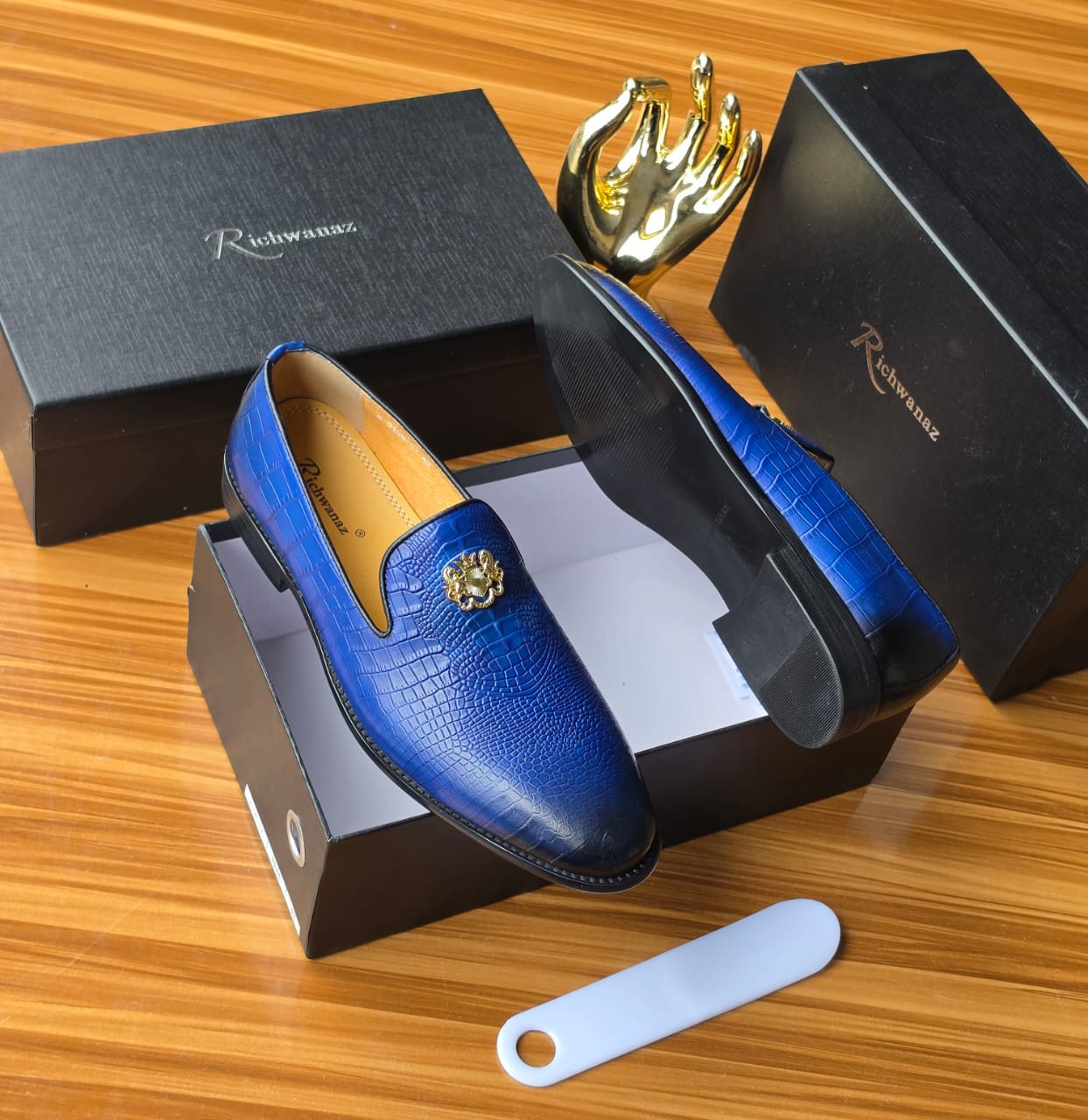 Bold royal blue Richwanaz crocodile-embossed loafers Don’t wait for the perfect occasion. This is your everyday power move. Your non-negotiable standard. Your statement of arrival.