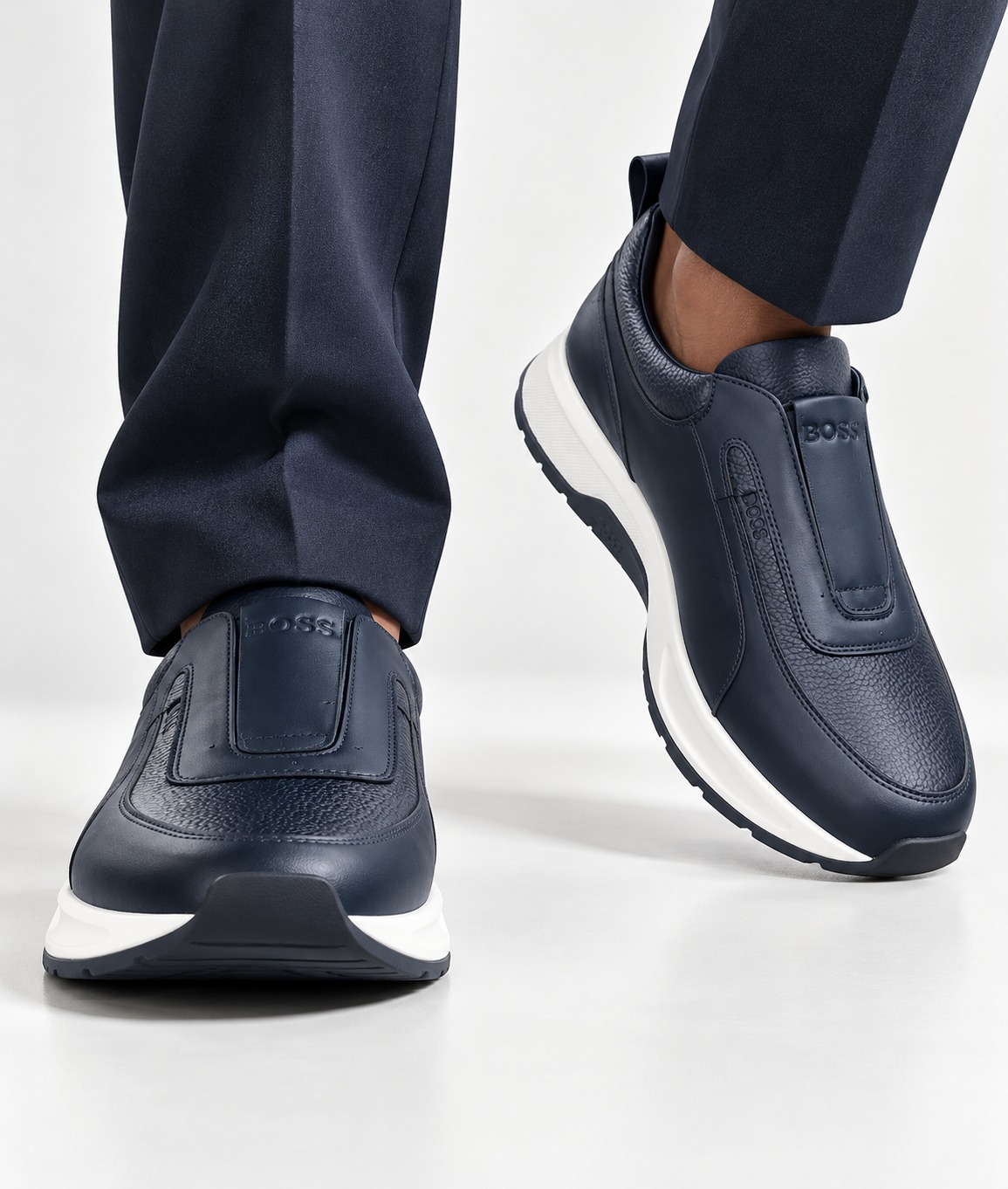 Hugo Boss navy leather slip-on sneakers Hugo Boss navy leather slip-on sneakers - Image 3