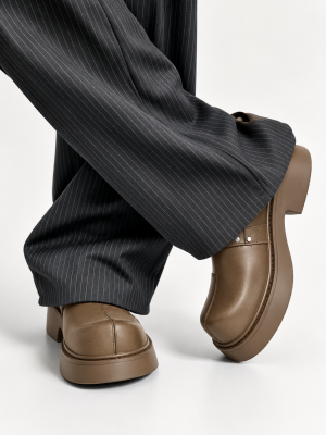 Men's luxury brown leather monk-strap loafers