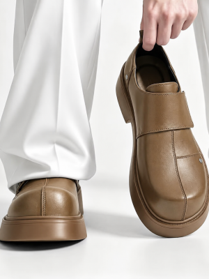 Men's luxury brown leather monk-strap loafers